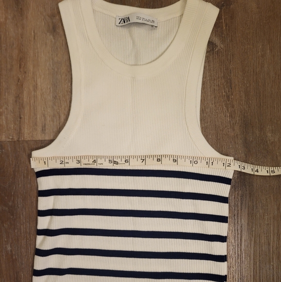NWOT Zara Striped Knit Sleeveless Top Size Large White & Dark Blue - Picture 5 of 9